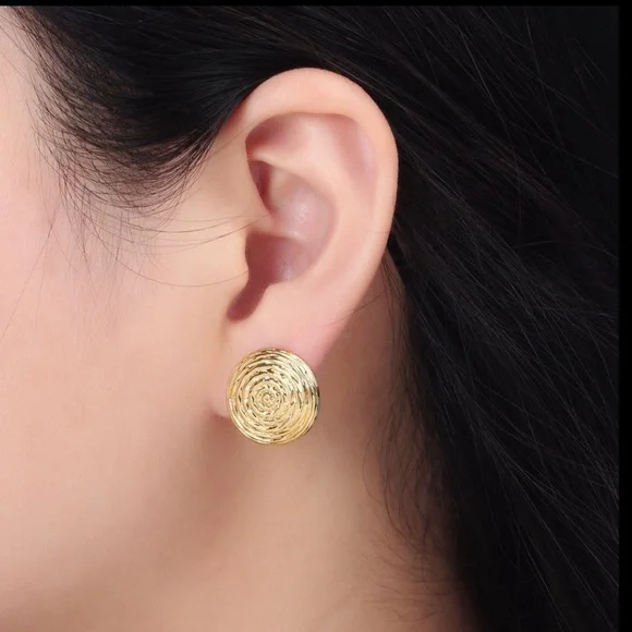 NEW 24K Gold Filled Ripple Design Round Earrings - Picture 4 of 5